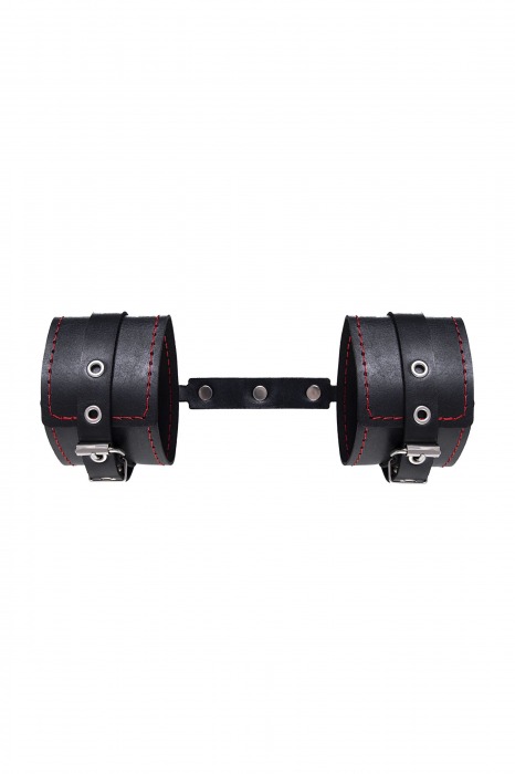 Черные кожаные однослойные оковы с контрастной строчкой - Pecado - купить с доставкой во Владикавказе