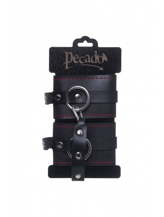 Черные кожаные однослойные оковы с контрастной строчкой - Pecado - купить с доставкой во Владикавказе