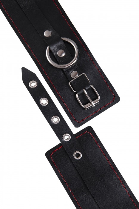 Черные кожаные однослойные оковы с контрастной строчкой - Pecado - купить с доставкой во Владикавказе