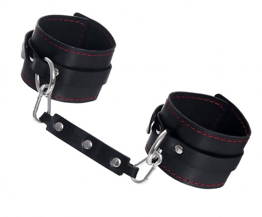 Черные кожаные однослойные оковы с контрастной строчкой - Pecado - купить с доставкой во Владикавказе