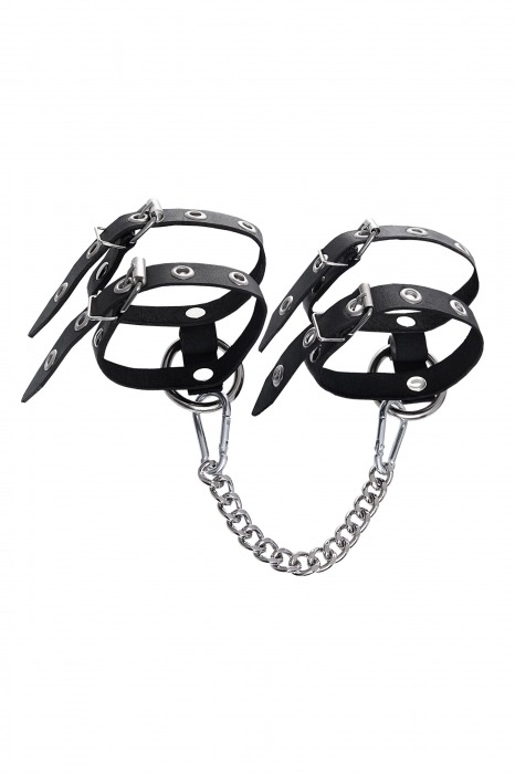 Черные однослойные кожаные оковы из двух ремешков - Pecado - купить с доставкой во Владикавказе