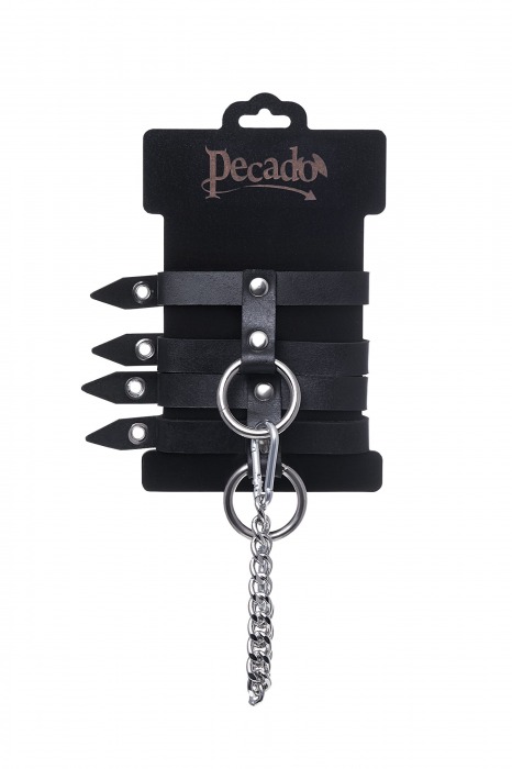 Черные однослойные кожаные оковы из двух ремешков - Pecado - купить с доставкой во Владикавказе