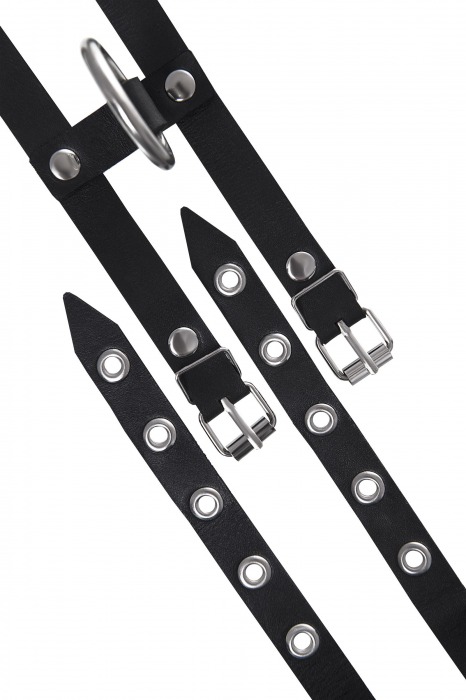 Черные однослойные кожаные оковы из двух ремешков - Pecado - купить с доставкой во Владикавказе