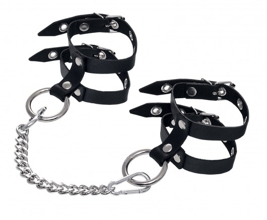 Черные однослойные кожаные оковы из двух ремешков - Pecado - купить с доставкой во Владикавказе