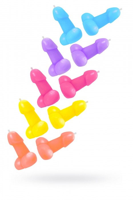 Набор из 10 разноцветных свечей в форме пениса - Pecado - купить с доставкой во Владикавказе