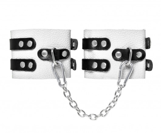 Бело-черные оковы с двумя ремешками и люверсами - Pecado - купить с доставкой во Владикавказе