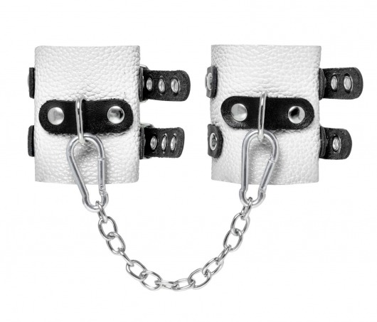 Бело-черные наручники с двумя ремешками и люверсами - Pecado - купить с доставкой во Владикавказе