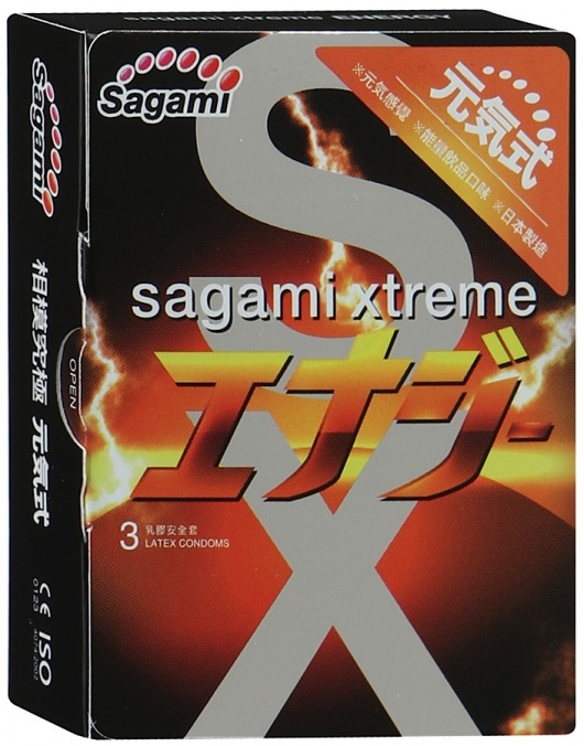 Презервативы Sagami Xtreme ENERGY с ароматом энергетика - 3 шт. - Sagami - купить с доставкой во Владикавказе