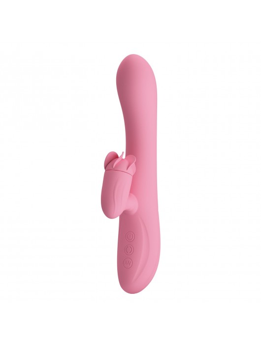 Розовый вибратор-кролик Gina с клиторальной щеточкой - 20,5 см. - Baile