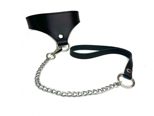 Черный кожаный ошейник Black Phoenix с поводком - БДСМ Арсенал - купить с доставкой во Владикавказе