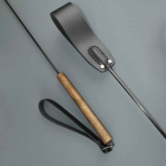 Черный кожаный стек с деревянной рукоятью - 69 см. - Sitabella - купить с доставкой во Владикавказе