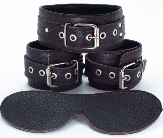 Набор БДСМ-аксессуаров из мягкой кожи черного цвета - БДСМ Арсенал - купить с доставкой во Владикавказе