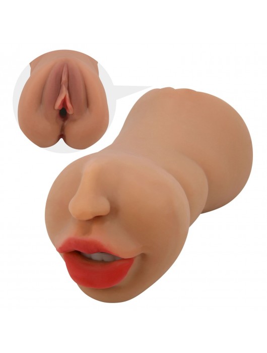 Темно-бежевый двусторонний мастурбатор Zoey - ротик и вагина - Baile - во Владикавказе купить с доставкой