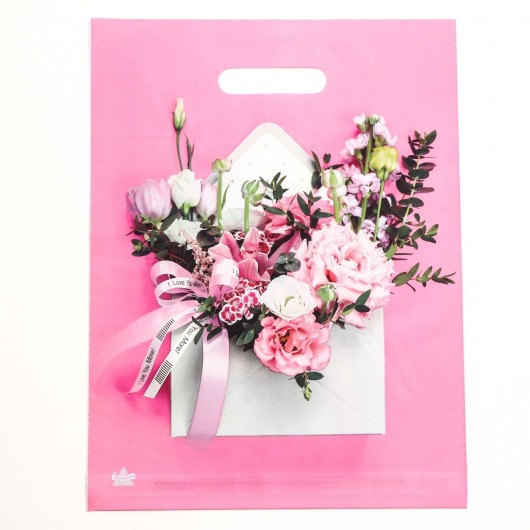 Розовый пакет с цветочным принтом и вырубной ручкой (40х31 см) - Сима-Ленд - купить с доставкой во Владикавказе