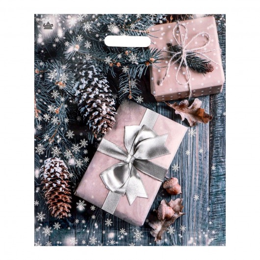 Новогодний пакет с принтом в виде подарков и вырубной ручкой (45х38 см) - Сима-Ленд - купить с доставкой во Владикавказе