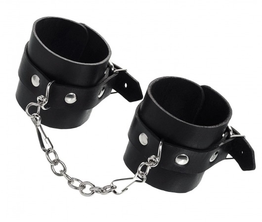 Черные однослойные наручники из натуральной кожи с цепочкой - Pecado - купить с доставкой во Владикавказе