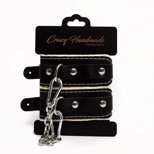 Черные скругленные наручники с мягкой бежевой подкладкой - Crazy Handmade - купить с доставкой во Владикавказе