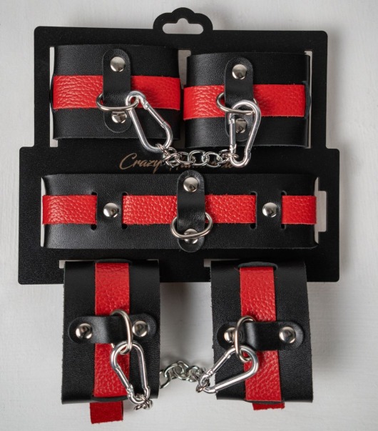 Черно-красный набор фиксаций: наручники, оковы и ошейник - Crazy Handmade - купить с доставкой во Владикавказе
