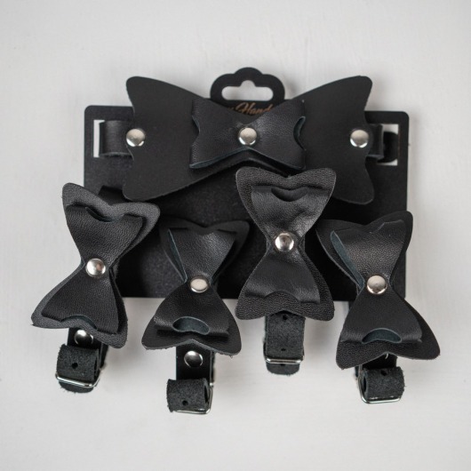 Набор фиксаций с бантиками из черной натуральной кожи - Crazy Handmade - купить с доставкой во Владикавказе