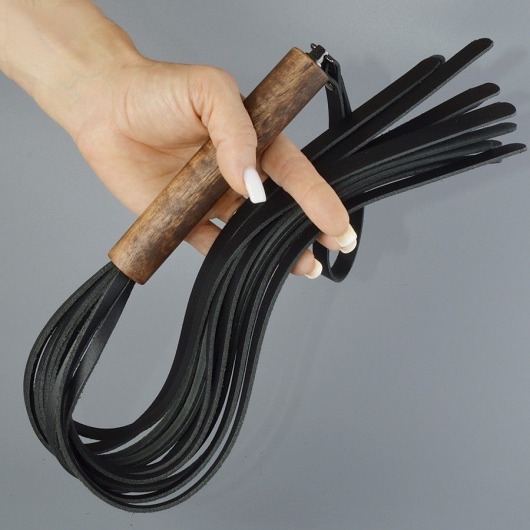 Черная кожаная плеть с деревянной рукоятью - 58 см. - Sitabella - купить с доставкой во Владикавказе