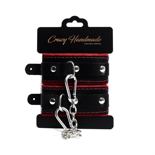 Черные наручники с красной подкладкой, строчками и скругленными ремешками - Crazy Handmade - купить с доставкой во Владикавказе