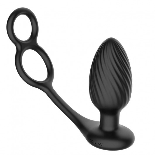 Черная анальная вибровтулка Tornado with Cock   Ball Rings с эрекционными кольцами - Nexus Range