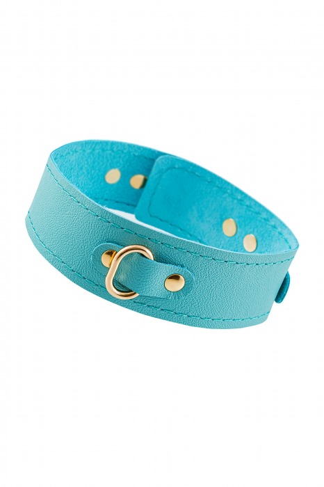 Голубой кожаный однослойный ошейник с прошивкой - Pecado - купить с доставкой во Владикавказе