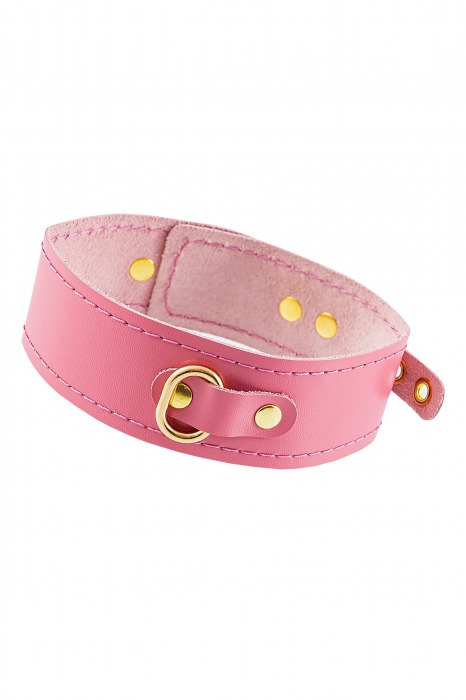 Розовый кожаный однослойный ошейник с прошивкой - Pecado - купить с доставкой во Владикавказе