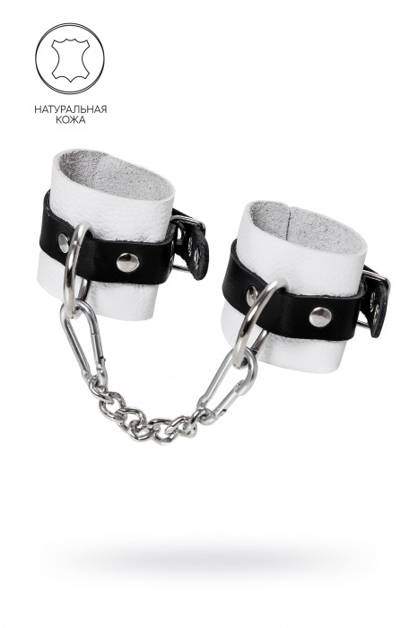 Бело-черные кожаные наручники с одним ремешком с люверсами - Pecado - купить с доставкой во Владикавказе