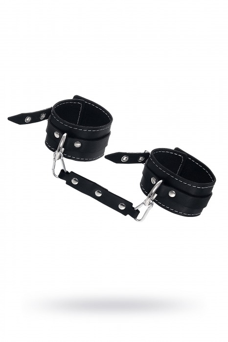 Черные двухслойные кожаные оковы с белой строчкой - Pecado - купить с доставкой во Владикавказе