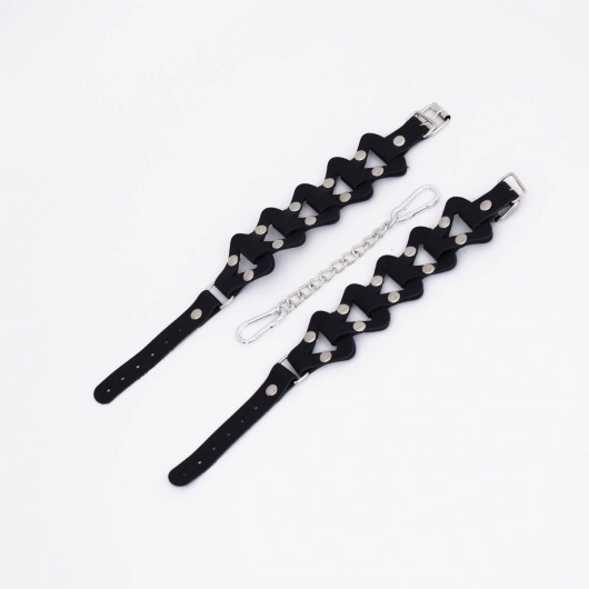 Черные кожаные наручники из звеньев - Crazy Handmade - купить с доставкой во Владикавказе