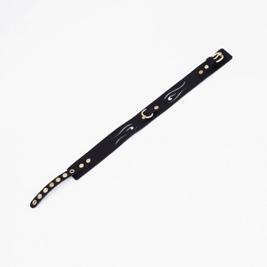 Черный кожаный ошейник с золотистой фурнитурой - Crazy Handmade - купить с доставкой во Владикавказе