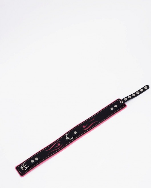 Черно-розовый кожаный ошейник с розовой строчкой - Crazy Handmade - купить с доставкой во Владикавказе