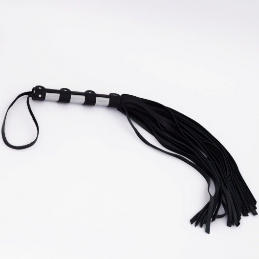 Черный кожаный флоггер со стальной ручкой - 45 см. - Crazy Handmade - купить с доставкой во Владикавказе