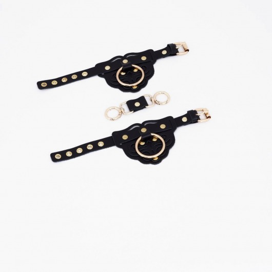 Черные наручники с золотистой фурнитурой - Crazy Handmade - купить с доставкой во Владикавказе