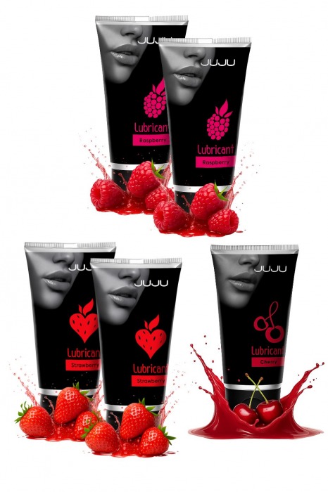 Набор из 5 съедобных лубрикантов JUJU (клубника х 2, малина х 2, вишня) - JuJu - купить с доставкой во Владикавказе