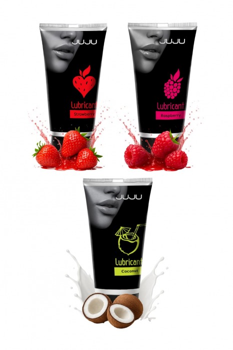 Набор из 3 съедобных лубрикантов JUJU (клубника, малина, кокос) - JuJu - купить с доставкой во Владикавказе
