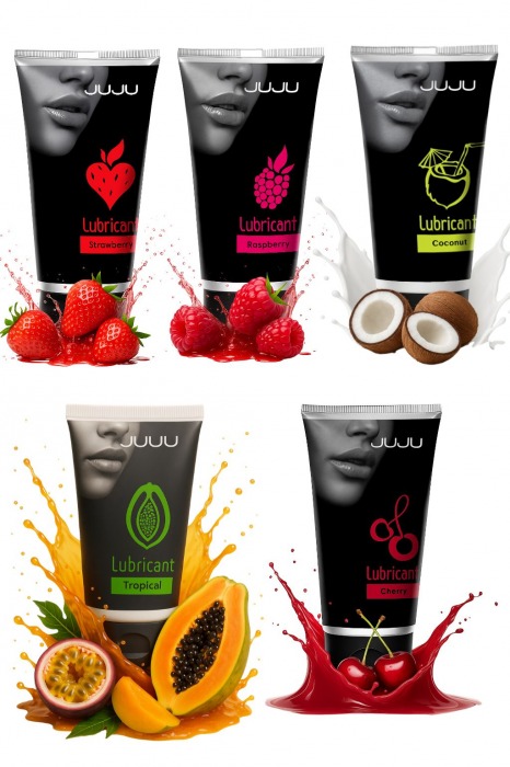 Набор из 5 съедобных лубрикантов JUJU (клубника, малина, тропические фрукты, вишня, кокос) - JuJu - купить с доставкой во Владикавказе