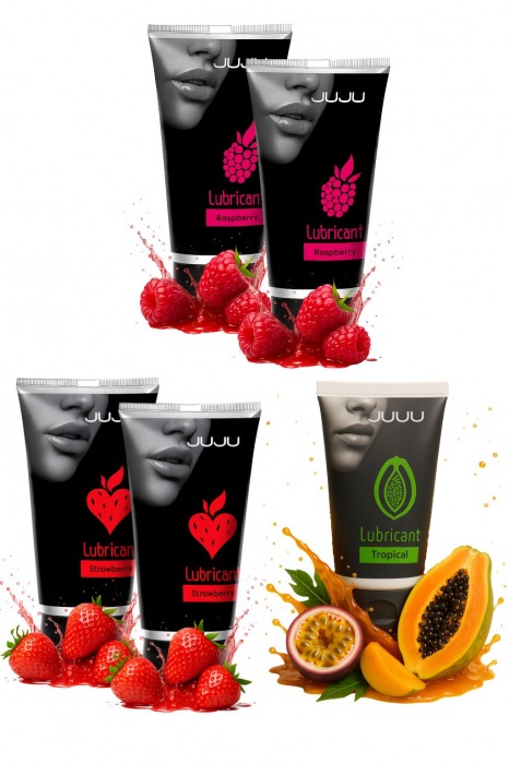 Набор из 5 съедобных лубрикантов JUJU (клубника х 2, малина х 2, тропические фрукты) - JuJu - купить с доставкой во Владикавказе