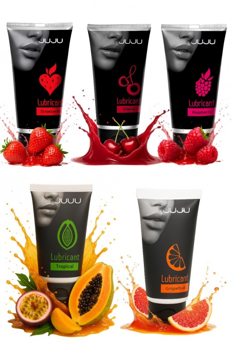 Набор из 5 съедобных лубрикантов JUJU (клубника, малина, тропические фрукты, вишня, грейпфрут) - JuJu - купить с доставкой во Владикавказе