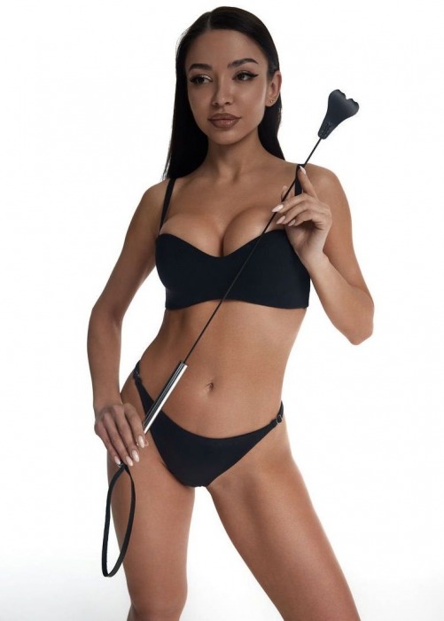 Стек с черным кожаным наконечником в виде сердца и металлической ручкой - 67 см. - Crazy Handmade - купить с доставкой во Владикавказе