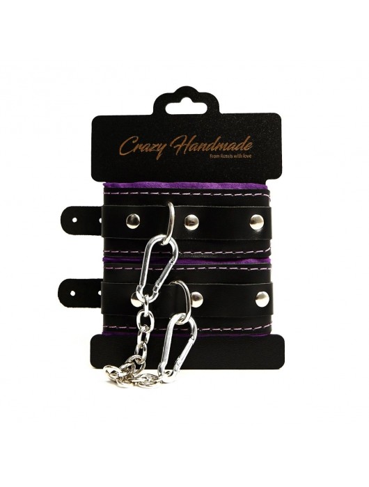 Черно-фиолетовые скругленные наручники с мягкой подкладкой - Crazy Handmade - купить с доставкой во Владикавказе