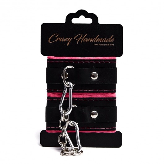 Черно-розовые скругленные наручники с мягкой подкладкой - Crazy Handmade - купить с доставкой во Владикавказе