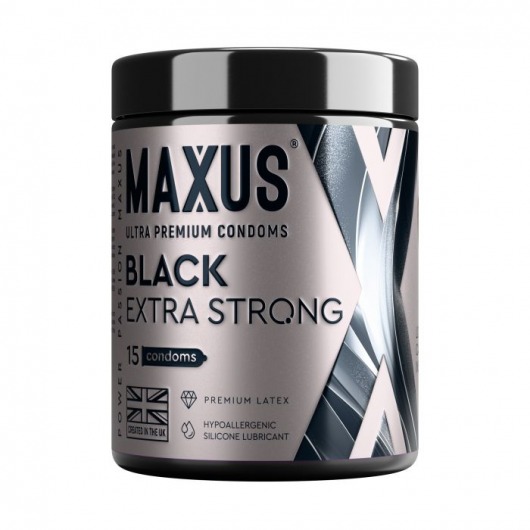 Черные утолщенные презервативы MAXUS Extra Strong с железным кейсом - 15 шт. - Maxus - купить с доставкой во Владикавказе