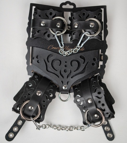 Черный ажурный кожаный набор фиксаций - Crazy Handmade - купить с доставкой во Владикавказе