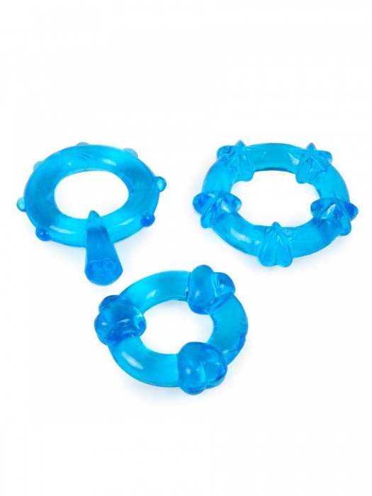 Набор из 3 синих эрекционных колец с различным рельефом - Erowoman-Eroman - во Владикавказе купить с доставкой