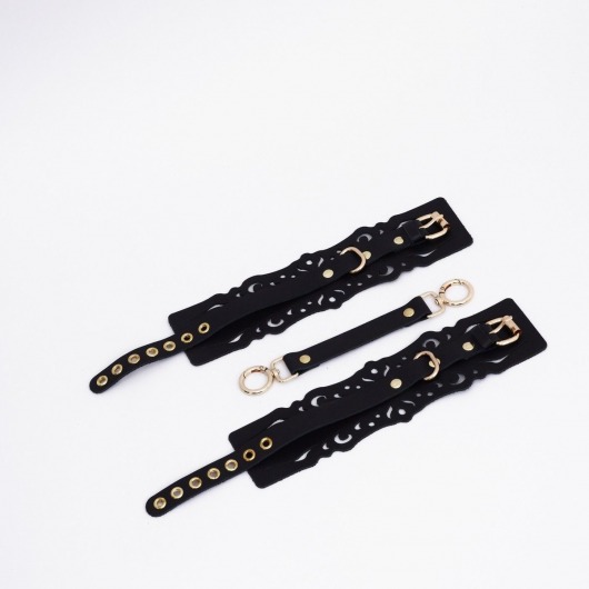 Черный кожаные оковы с узорами и золотистой фурнитурой - Crazy Handmade - купить с доставкой во Владикавказе