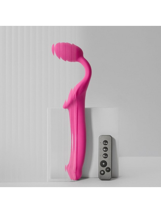 Ярко-розовый безремневой страпон Strap-on-me Vibrating Bendable Strap-On size L - Strap-on-me - купить с доставкой во Владикавказе