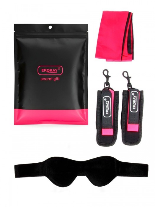 Черно-розовый эротический набор: маска, наручники и повязка - Erokay - купить с доставкой во Владикавказе
