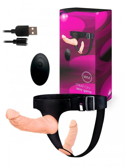 Женский страпон с 2 насадками, вибрацией и пультом ДУ - Erowoman-Eroman - купить с доставкой во Владикавказе